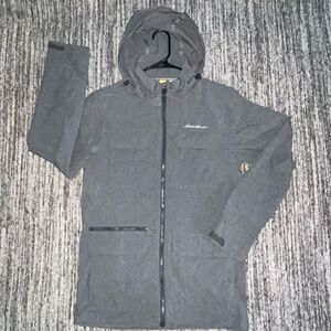 Eddie Bauer Men’s Size Small Windbreaker Coat Gray‎ Full Zip Hooded Jacket